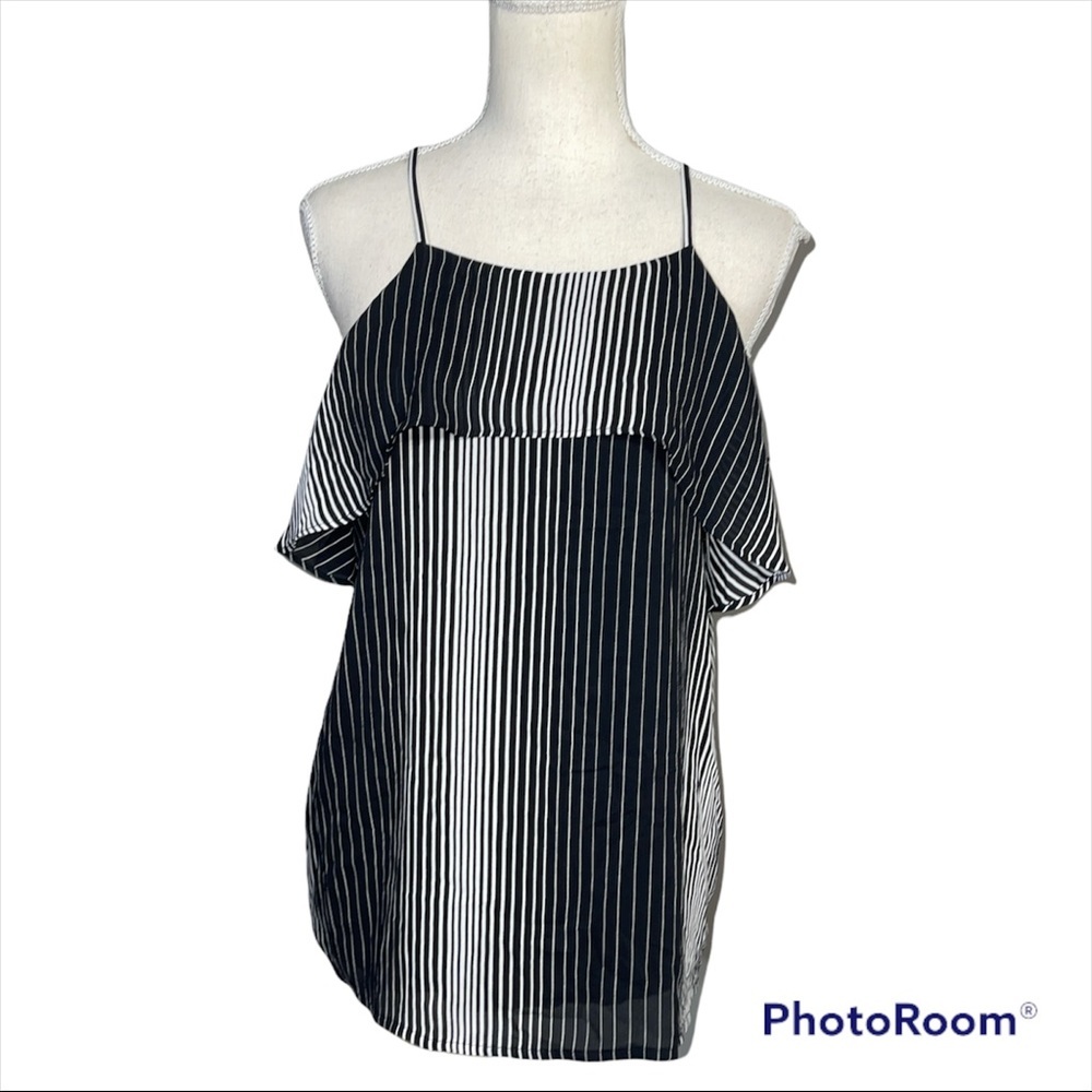 NWT- Ann Taylor Tricot Striped Ruffle Tank Top Blouse
